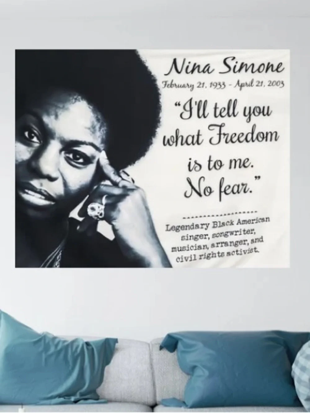 Nina Simone Quote Tapestry Wall Hanging - Black & White